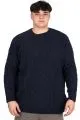 Big Size Mens knitwear Crew Neck BRAIDED 24211 Navy Blue