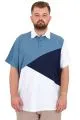 Büyük Beden Erkek T-Shirt Polo Yaka Parçalı 25313 Mavi