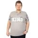Büyük Beden Erkek T-Shirt Polo Baskılı King 19409 Gri Melanj