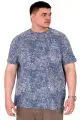 Büyük Beden Erkek T-Shirt Bisiklet Yaka Aşındırma Baskı U20037 İndigo
