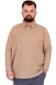 Büyük Beden Erkek SweatshirtPolo Yaka Uzun Kol WAFFLE 23449 Bej