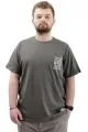 Büyük Beden Erkek Tişört Bisiklet Yaka Baskılı Cep Detaylı T-Shirt REFUEL U24053 Haki