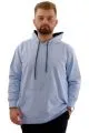 Büyük Beden Erkek Basic Sweatshirt Kapüşonlu Kanguru Cep U24166 Buz Mavi