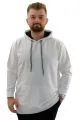 Büyük Beden Erkek Basic Sweatshirt Kapüşonlu Kanguru Cep U24166 Ekru