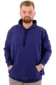 Büyük Beden Erkek Basic Sweatshirt Kapüşonlu Kanguru Cep U24166 İndigo