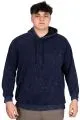 Büyük Beden Erkek Kapüşonlu Sweatshirt Asit Yıkama Interlok U24167 Lacivert
