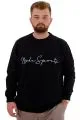 Büyük Beden Erkek Bisiklet Yaka Sweatshirt Baskılı SPORTS U24173 Siyah
