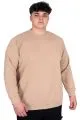 Büyük Beden Erkek Bisiklet Yaka Sweatshirt Asit Yıkama Interlok U24175 Bej