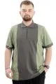 Büyük Beden Erkek T-Shirt Polo Yaka Renk Bloklu U24327 Haki