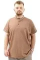 Büyük Beden Erkek Tişört Düğmeli Hakim Yaka T-Shirt U24339 Sütlü Kahve