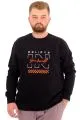 Büyük Beden Erkek Sweatshirt 3 İplik Şardonlu Baskılı BELIEVE U24527 Siyah