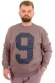 Büyük Beden Erkek Sweatshirt 3 İplik Şardonlu Baskılı NINE U24528 Kahverengi