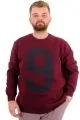 Büyük Beden Erkek Sweatshirt 3 İplik Şardonlu Baskılı NINE U24528 Mürdüm