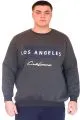 Big Size Mens Sweatshirt Crew Neck LOS ANGELES U24561 Antrasit