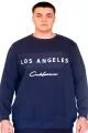 Büyük Beden Erkek Sweatshirt Bisiklet Yaka LOS ANGELES U24561 İndigo