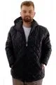 Big Size Mens Hooded Zipper Quilted Coat U24607 Black Leather