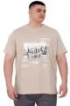 Büyük Beden Erkek T-Shirt Bisiklet Yaka New York U25005 Bej