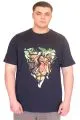 Büyük Beden Erkek T-Shirt Bisiklet Yaka TIGER Baskılı U25007 Lacivert