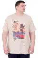 Büyük Beden Erkek Baskılı T-Shirt Palm Dream U25026 Bej