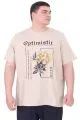 Büyük Beden Erkek T-Shirt Bisiklet Yaka OPTIMISTIC U25028 Bej