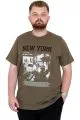 Plus Size Men's Crew Neck T-Shirt NEW YORK U25036 Khaki