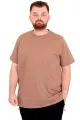 Büyük Beden Erkek T-Shirt Bisiklet Yaka Basic U25162 Sütlü Kahve